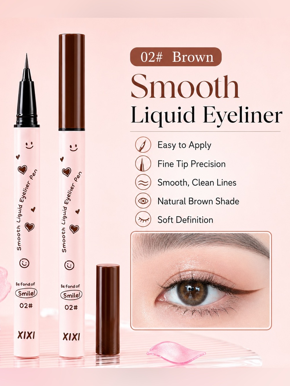 XIXI ONE Brown Liquid Eyeliner Smooth Precision Fine Tip Sealed NIB Waterproof